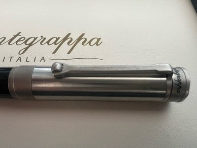 🔴 MONTEGRAPPA penna sfera Parola Slim acciaio satinato e resina nera sfera NOS