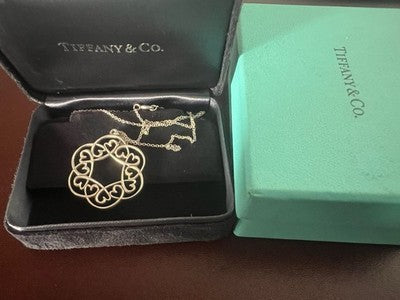 TIFFANY & Co Collar Encanto Plata 925 Colgante Grande Corazones Calados RARO