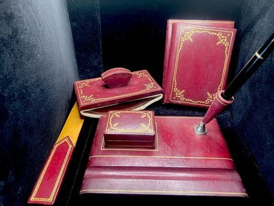 🔴 Cartier style ballpoint fountain pen base desk set leather pen holder