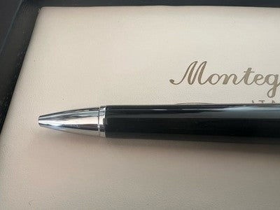 🔴 MONTEGRAPPA penna sfera Parola Slim Nera acciaio satinato e resina NOS