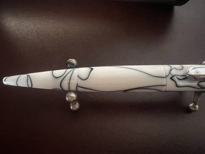 🔴 OSAMA penna sfera marmorizzata bianca venature nere scrive vintage