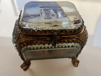 Porte- Bijoux Coffre Verre Vues Arc Triomphe Vintage Paris Belle Epoque
