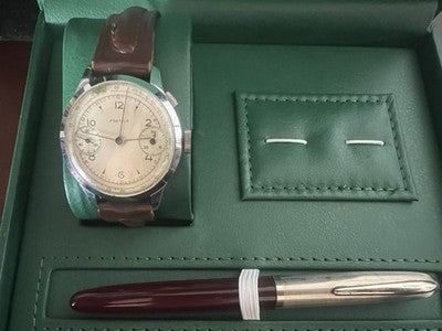 🔴 POSTALA Cronografo Landeron 48 bicompax raro originale funziona vintage ’40