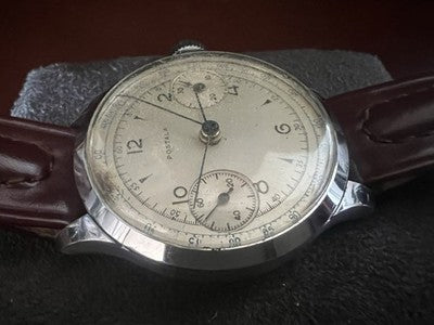 🔴 POSTALA Cronografo Landeron 48 bicompax raro originale funziona vintage ’40