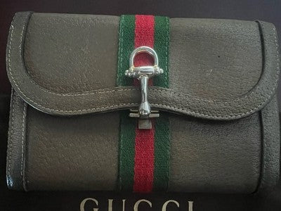 🔴 GUCCI portafoglio donna pelle fascia bicolore gancio dorato vintage