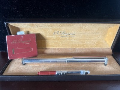 Dupont Silver Solid 925 Fountain Pen Gold 18 KT Nib Lacquer Clip