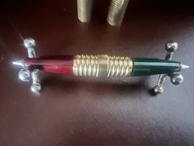 🔴 USA penna a sfera bifacciale rosso verde metallo dorato doppio colore vintage