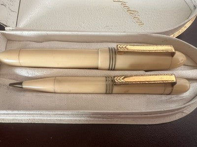 Red Napoleon Fountain Pen And Pencil Celluloid Ivory Communion Vintage Set