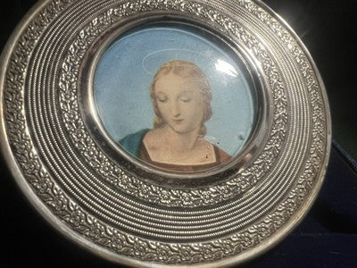 🔴 Ciondolo medaglione miniatura Madonna cornice ARGENTO 800 vintage