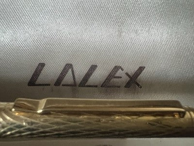 🔴 LALEX penna sfera placcata dorata a rombi scrive vintage con astuccio