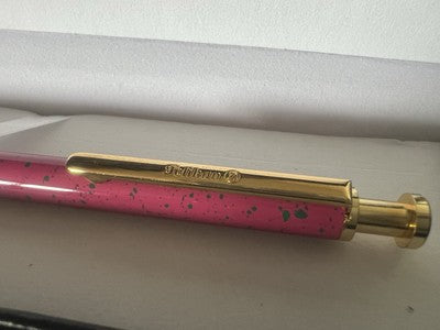 🔴 PELIKAN penna sfera lacca rosa verde e dorata a scatto scrive vintage