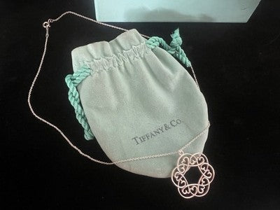 TIFFANY & Co Incanto Necklace Silver 925 Large Pendant Hollow Hearts RARE