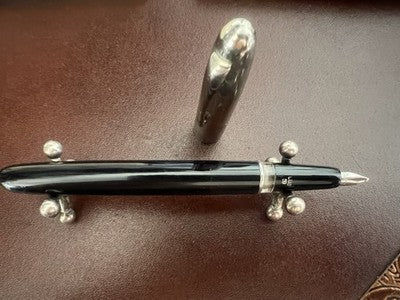 Lus Pen Fountain Pen 59 Black With Hood Chrome Marking Vintage 1950 n.2
