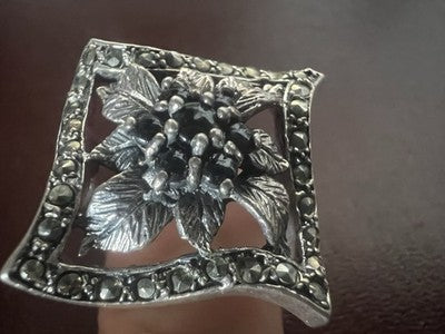 🔴 Anello donna ARGENTO 925 floreale marcassiti misura 18 vintage
