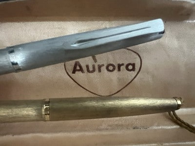 🔴 AURORA penne sfera 98 cromata e dorata con fiocco scrivono 2 PENNE