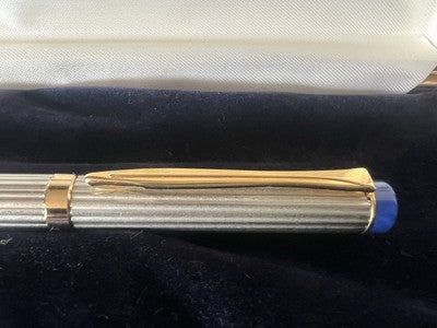 🔴 PELIKAN penna sfera Michelangelo cromata satinata righe e blu scrive vintage
