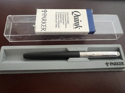 Parker Stylo-Plume Stylo à Plume Noire Chrome M Avec Cartouches Écrit Vintage