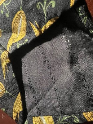 🔴 GIORGIO ARMANI cravatta uomo seta fantasia oro verde nero vintage