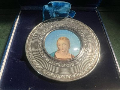 🔴 Ciondolo medaglione miniatura Madonna cornice ARGENTO 800 vintage