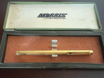🔴 MORRIS penna stilografica placcata oro pennino M scrive vintage