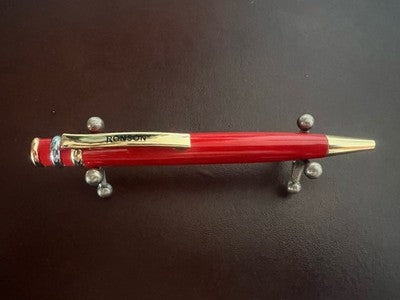 Ronson Stylo-Plume à Bille Laque Rouge Feu Avec Profils Doré Écrit Vintage