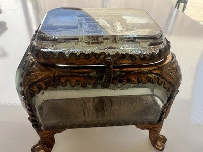 Porte- Bijoux Coffre Verre Vues Arc Triomphe Vintage Paris Belle Epoque