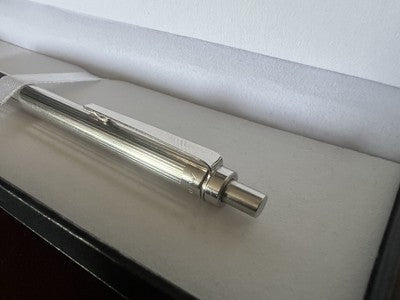 🔴 MONTEGRAPPA penna sfera cromata finitura RODIO pulsante a scatto scrive