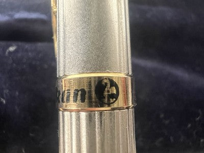 🔴 PELIKAN penna sfera Michelangelo cromata satinata righe e blu scrive vintage