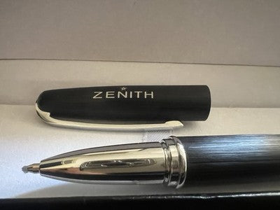 🔴 ZENITH penna sfera nera refill roller con stellina scrive con astuccio NOS