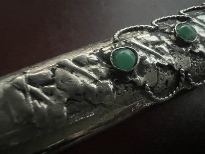 Pen Ball Vintage Plated Silver Stones Cabochon Green Knit Mano