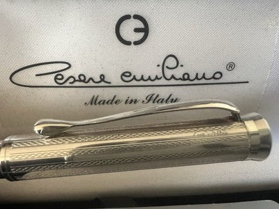 🔴 CESARE EMILIANO penna sfera ARGENTO 925 guilloché cesellata a mano garanzia