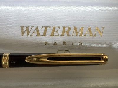 🔴 WATERMAN penna sfera lacca marmorizzata placcata oro scrive con astuccio