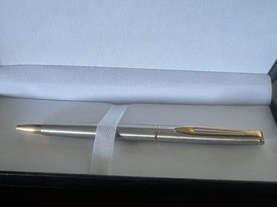 🔴 WATERMAN penna sfera Hemisphere cromata profili dorati scrive