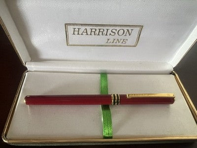 🔴 HARRISON penna stilografica lacca rossa pennino dorato iniziali B.M astuccio