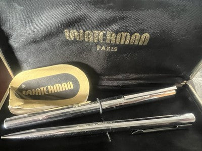 🔴 WATERMAN penna stilografica cromata Graduate e sfera set completo