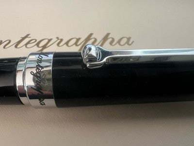 Montegrappa Stylo-Plume Sphère Mot Fin Noire Acier Satiné Et Résine NOS
