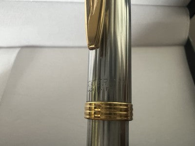 🔴 WATERMAN penna sfera Gentleman cromata particolari laminati oro scrive