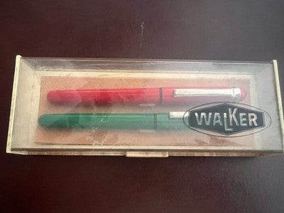 🔴 WALKER penne stilografiche verde rossa a cartuccia scrivono astuccio vintage