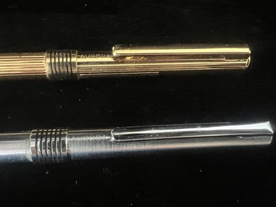 🔴 AURORA penna sfera Marco Polo dorata rigata e e cromata liscia scrivono