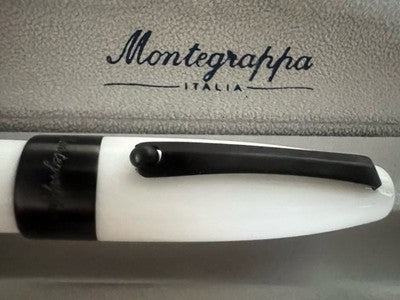 🔴 MONTEGRAPPA penna sfera Fortuna White resina bianca metallo brunito NOS