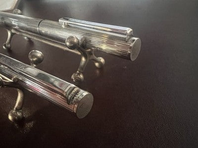 🔴 NOREX penna stilografica + sfera Argento 925 millerighe SET vintage 1970