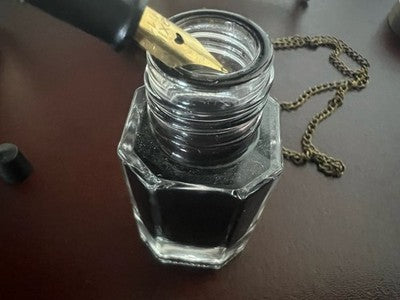 🔴 Penna stilografica celluloide verde iridescente con collana vintage '30