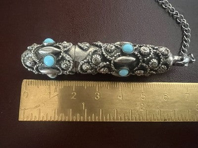 Stylo-Plume Sphère Mini Télescopique Rétractable Cabochon Turquoise Rétro 1940