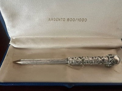 BIC Ballpoint Pen SILVER 800 Engraved Bas Relief Rare Vintage Jewelry 