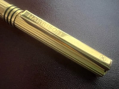 🔴 HARRISON penna a sfera dorata rigata clip incisa astuccio vintag