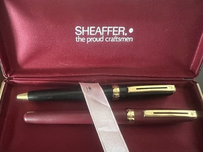 SET Vintage De Bolígrafos SHEAFFER’S Roller Bordeaux Y Negro Laca Con Estuche