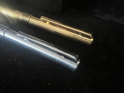 🔴 AURORA penna sfera Marco Polo dorata rigata e e cromata liscia scrivono