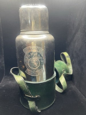 Wasserflasche ORIGINAL STANDARD Stahl Schultergurt Leder Grün Gewebt Vintage 