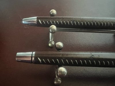 Balmain Set Stylo-Plume Sphère Et Roller Cuir Finis Main Marron Chrome Vintage