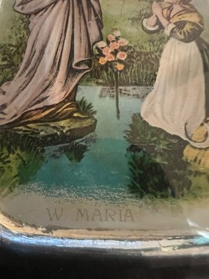 Santino Reliquaire Verre Pressé Appearing Madonna W. Maria Vintage